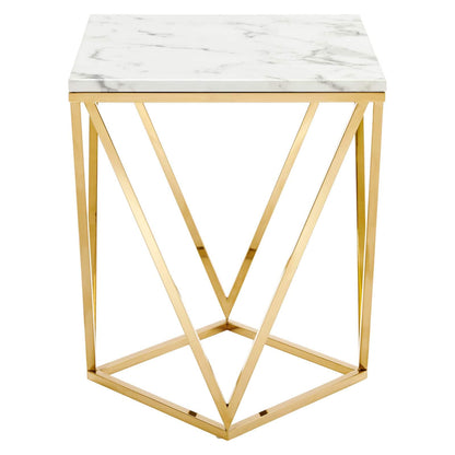 end tables | Ergode Vertex Gold Metal Stainless Steel End Table | Contemporary Geometric Design | Artificial Marble Top | Suitable for Living Room, Office, Bedroom | Assembly Required | casafoyer.myshopify.com