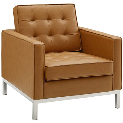 kitchen and dining room sets | CasaFoyer Loft Tufted Faux Leather Loveseat & Armchair Set | Elegant Design | Stainless Steel Frame | Silver Legs | casafoyer.myshopify.com