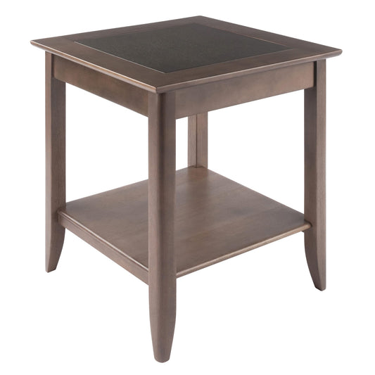 TABLE | Ergode Santino End Table | Contemporary Oyster Gray Finish | Wood Inlay | Versatile Accent Table | Spacious Lower Shelf | Solid Wood Frame | Easy Assembly | 24H x 22.6W x 22.6D | casafoyer.myshopify.com
