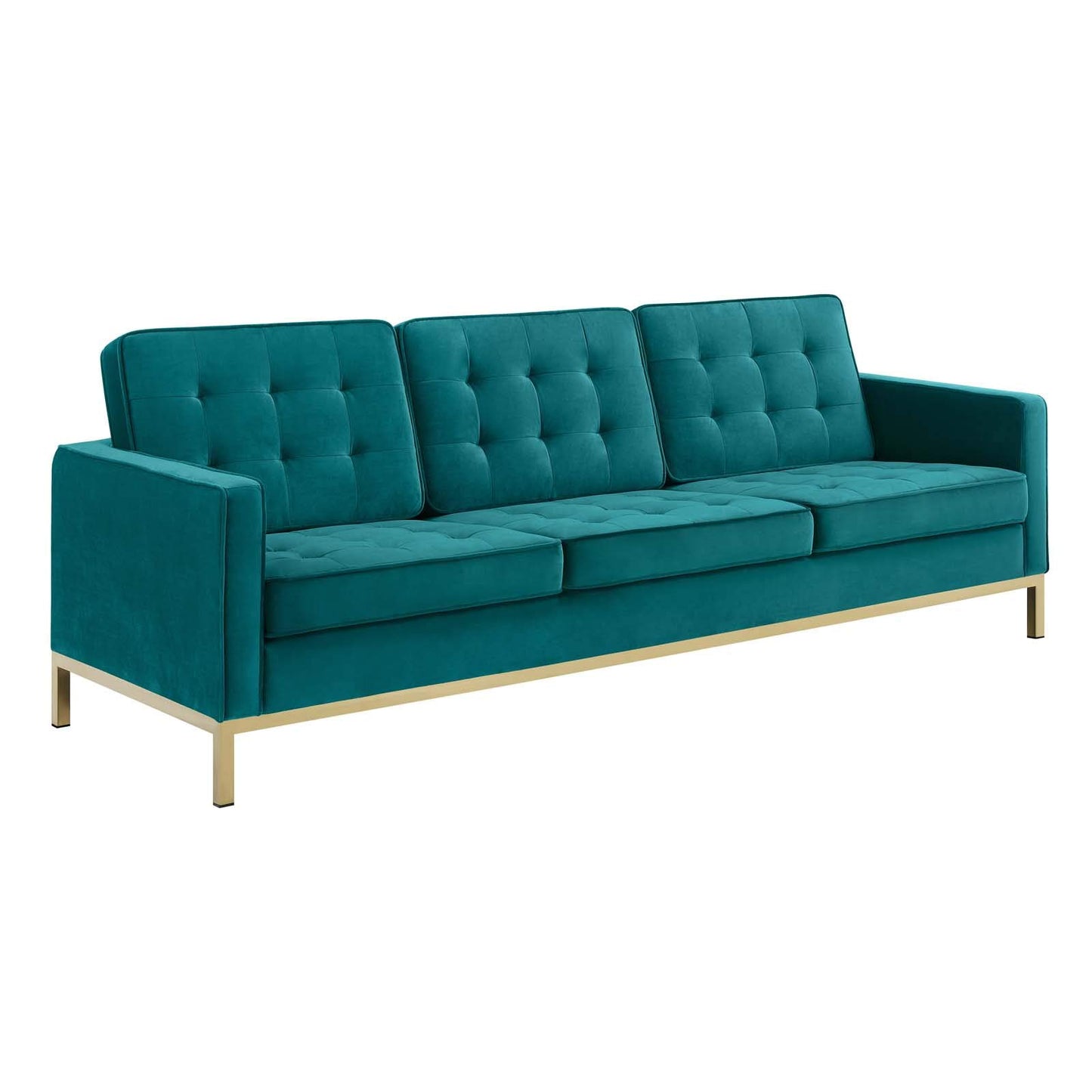 sofas | CasaFoyer Loft Button Tufted Performance Velvet Sofa | Gold Teal | Stainless Steel Legs | casafoyer.myshopify.com