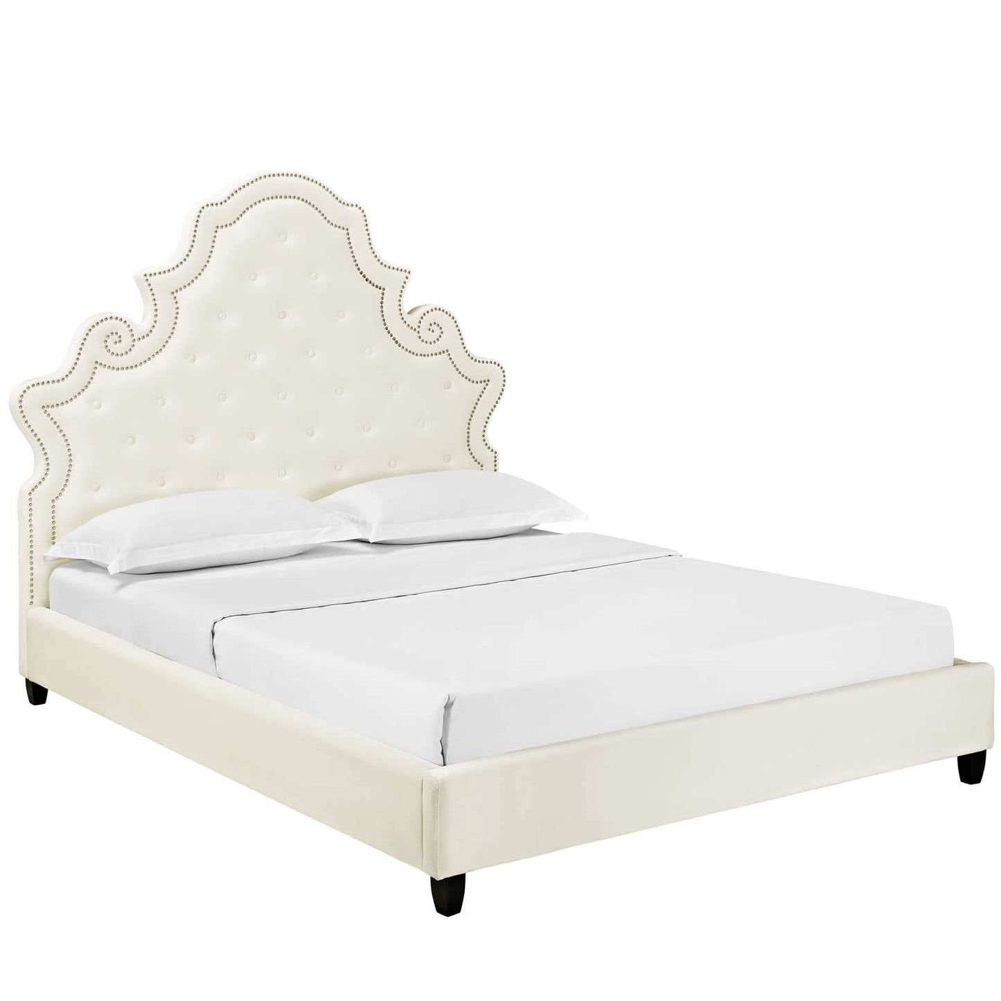 adjustable bed bases | CasaFoyer Valentina Performance Velvet Tufted Nailhead Queen Platform Bed | Elegant Ivory Design | Stain-Resistant Fabric | Ultimate Comfort | No Box Spring Needed | Supports 1322 lbs. | casafoyer.myshopify.com