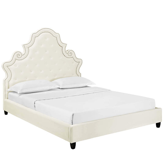 adjustable bed bases | CasaFoyer Valentina Performance Velvet Tufted Nailhead Queen Platform Bed | Elegant Ivory Design | Stain-Resistant Fabric | Ultimate Comfort | No Box Spring Needed | Supports 1322 lbs. | casafoyer.myshopify.com