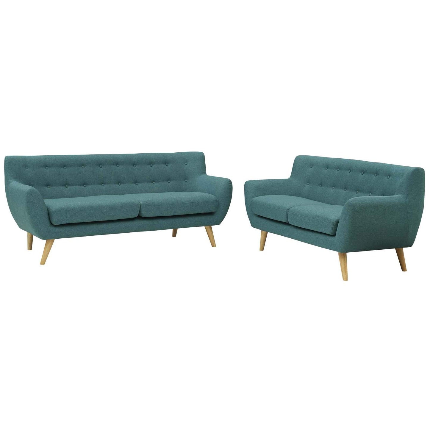 sofas | CasaFoyer Opulent Living Room Set | Plush Cushions | Organic Shape | Mid-Century Allure | Meticulously Stitched Buttons | Remark 2 Piece Set in Teal | casafoyer.myshopify.com
