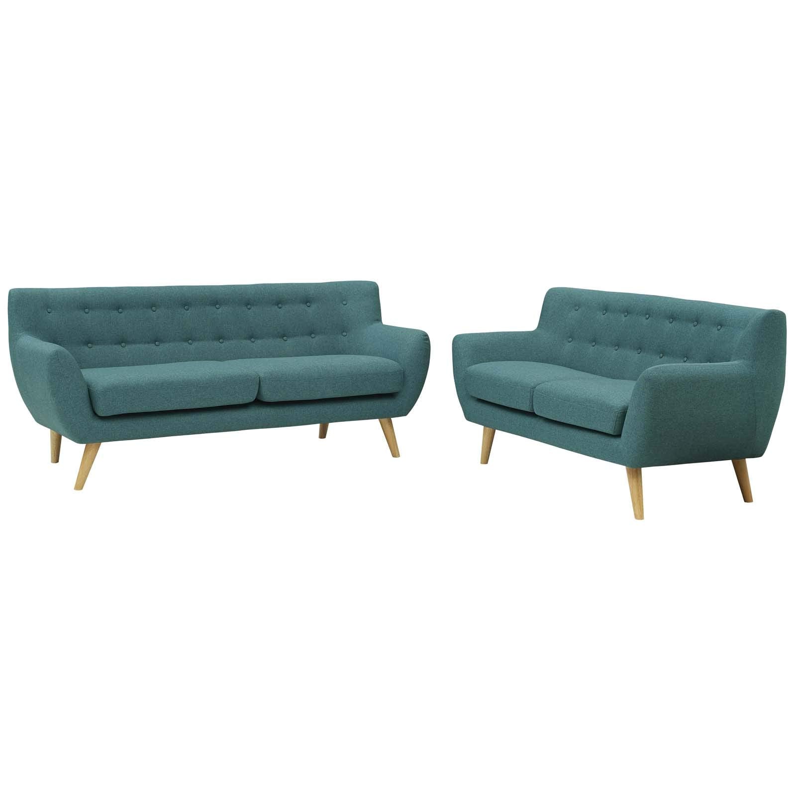 sofas | CasaFoyer Opulent Living Room Set | Plush Cushions | Organic Shape | Mid-Century Allure | Meticulously Stitched Buttons | Remark 2 Piece Set in Teal | casafoyer.myshopify.com
