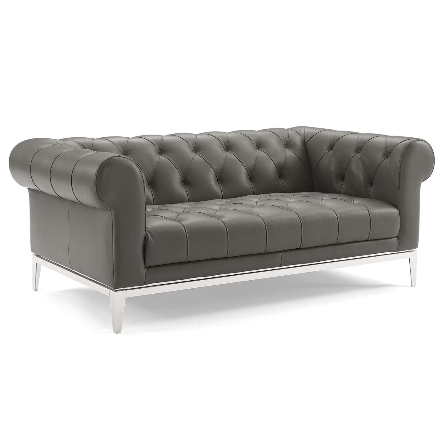 sofas | CasaFoyer Idyll Leather Chesterfield Loveseat | Spacious & Opulent | Supple Leather Upholstery | Tufted Button Accents | Plush Seating | Sturdy Frame | Gray | casafoyer.myshopify.com