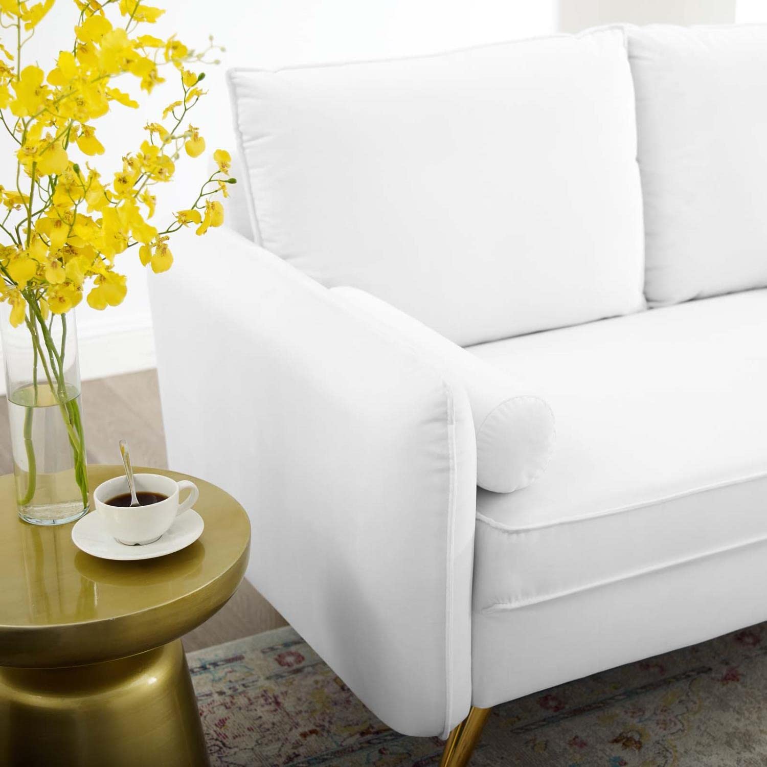 sofas | CasaFoyer Revive Upholstered Performance Velvet Loveseat | Comfortable Design | Stain-Resistant | Gold Legs | White | casafoyer.myshopify.com