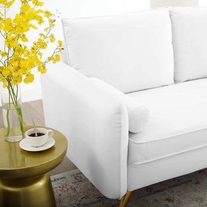 sofas | CasaFoyer Revive Upholstered Performance Velvet Loveseat | Comfortable Design | Stain-Resistant | Gold Legs | White | casafoyer.myshopify.com