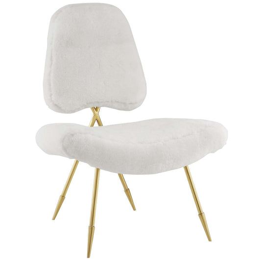 home office desk chairs | CasaFoyer Ponder Lounge Chair | Comfortable High-Density Foam Seat | Ergonomic Support | Luxurious Sheepskin Fur | Sturdy Gold Stainless Steel Frame | Modern Living Room or Bedroom Chair | White | casafoyer.myshopify.com