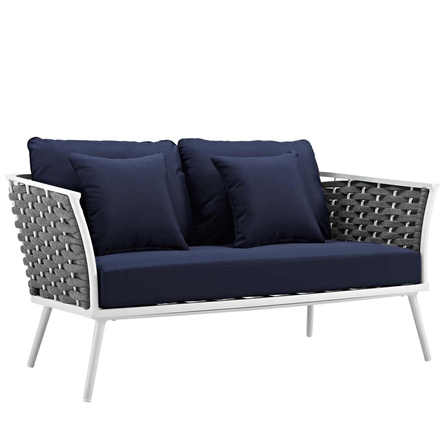 kitchen and dining room sets | CasaFoyer Stance Outdoor Collection | Modern Design | Aluminum Frame | Waterproof Cushions | 4 Piece Set - White Navy | casafoyer.myshopify.com