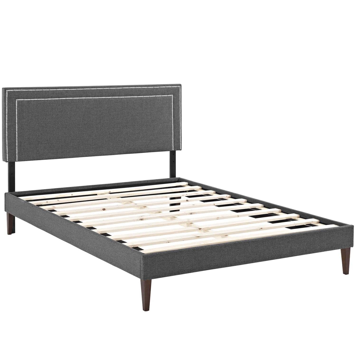 Bed | CasaFoyer Virginia Platform Bed | Solid Wood Frame | Polyester Upholstery | Tapered Legs | No Box Spring Needed | Compatible with Memory Foam Mattresses | Gray | casafoyer.myshopify.com