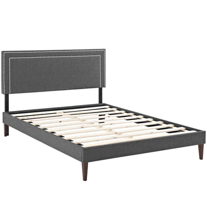 Bed | CasaFoyer Virginia Platform Bed | Solid Wood Frame | Polyester Upholstery | Tapered Legs | Queen Size | Gray | Ideal for Mid-Century Modern & Contemporary Bedrooms | casafoyer.myshopify.com