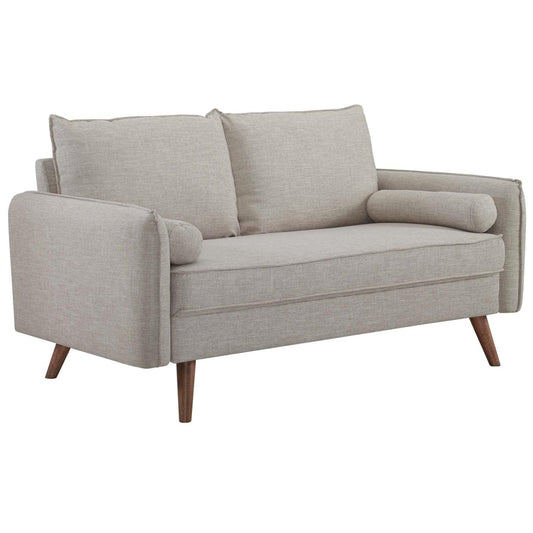 sofas | CasaFoyer Revive Loveseat | Cozy & Refined Design | Soft Fabric Upholstery | Bolster Pillows | Splayed Wood Legs | Perfect for Home or Apartment | casafoyer.myshopify.com