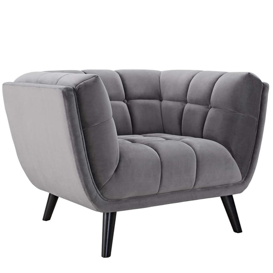 home office desk chairs | CasaFoyer Bestow Performance Velvet Armchair | Stain Resistant | Easy to Clean | Generously Padded | Stable Wood Legs | Gray | casafoyer.myshopify.com