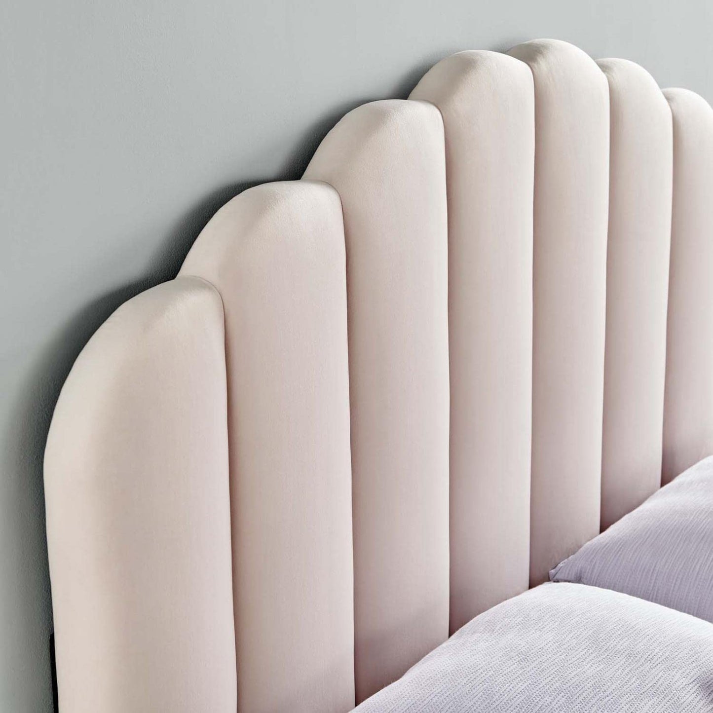 headboards | CasaFoyer Veronique Channel Tufted Scalloped Performance Velvet King/California King Headboard | Luxurious Vintage Glamour | Stain-Resistant Upholstery | Adjustable Height | Pink | casafoyer.myshopify.com