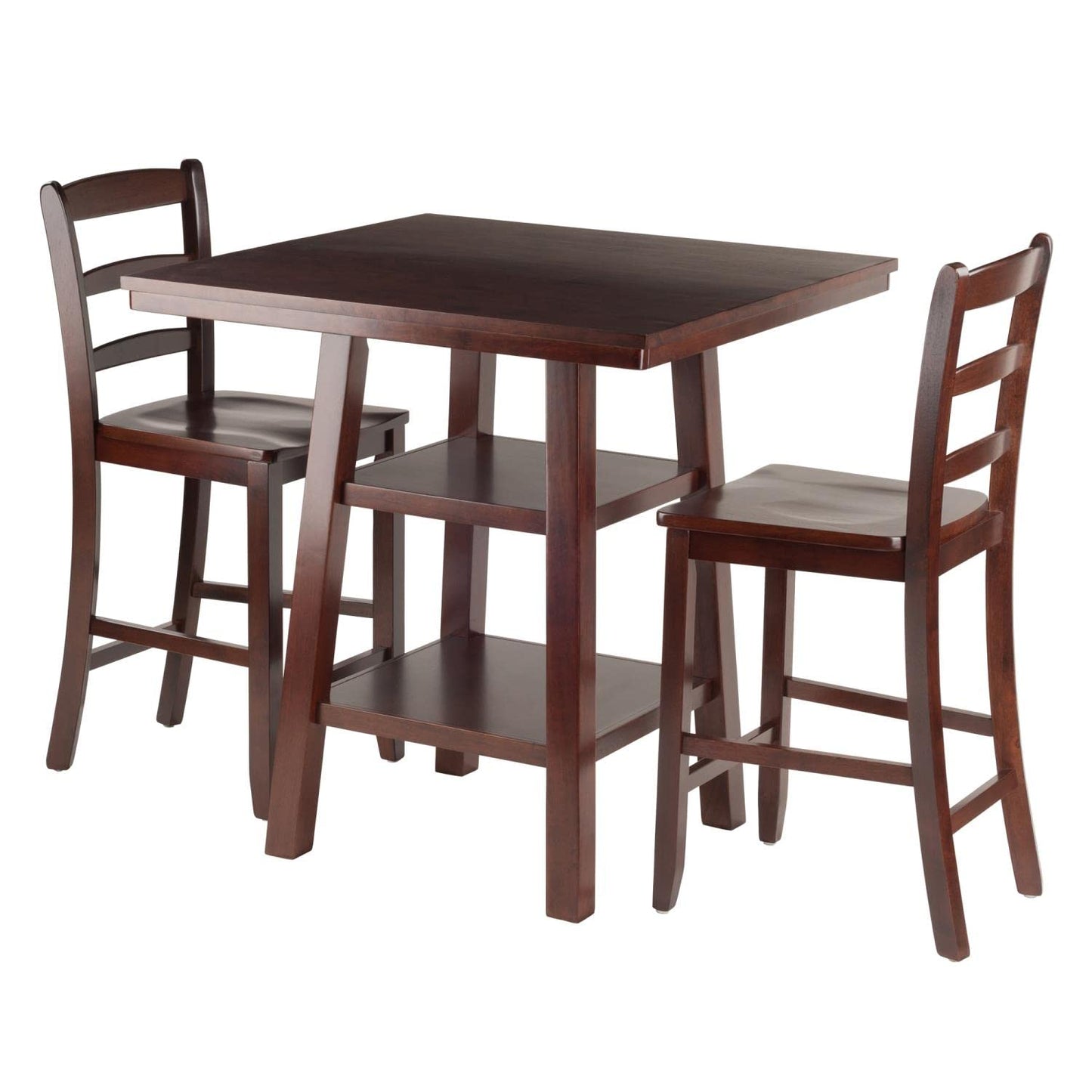 childrens table and chair sets | CasaFoyer Orlando High Table and Ladder Back Stool Set | Antique Design | 3-Piece | Walnut Finish | Solid Wood | 2 Shelves | Space-Saving | Comfortable | Easy Assembly | casafoyer.myshopify.com