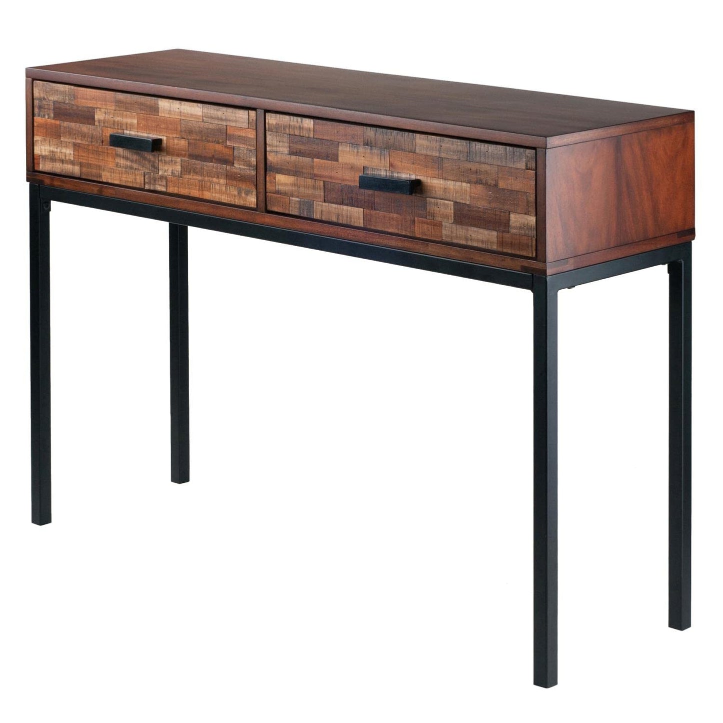 end tables | Ergode Jefferson Console Table | Mosaic Wood-Tile Drawer Panels | Steel Tube Legs | 2 Drawers | Nutmeg Wood Finish | Satin Black Coating | casafoyer.myshopify.com