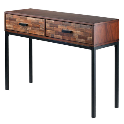 end tables | Ergode Jefferson Console Table | Mosaic Wood-Tile Drawer Panels | Steel Tube Legs | 2 Drawers | Nutmeg Wood Finish | Satin Black Coating | casafoyer.myshopify.com