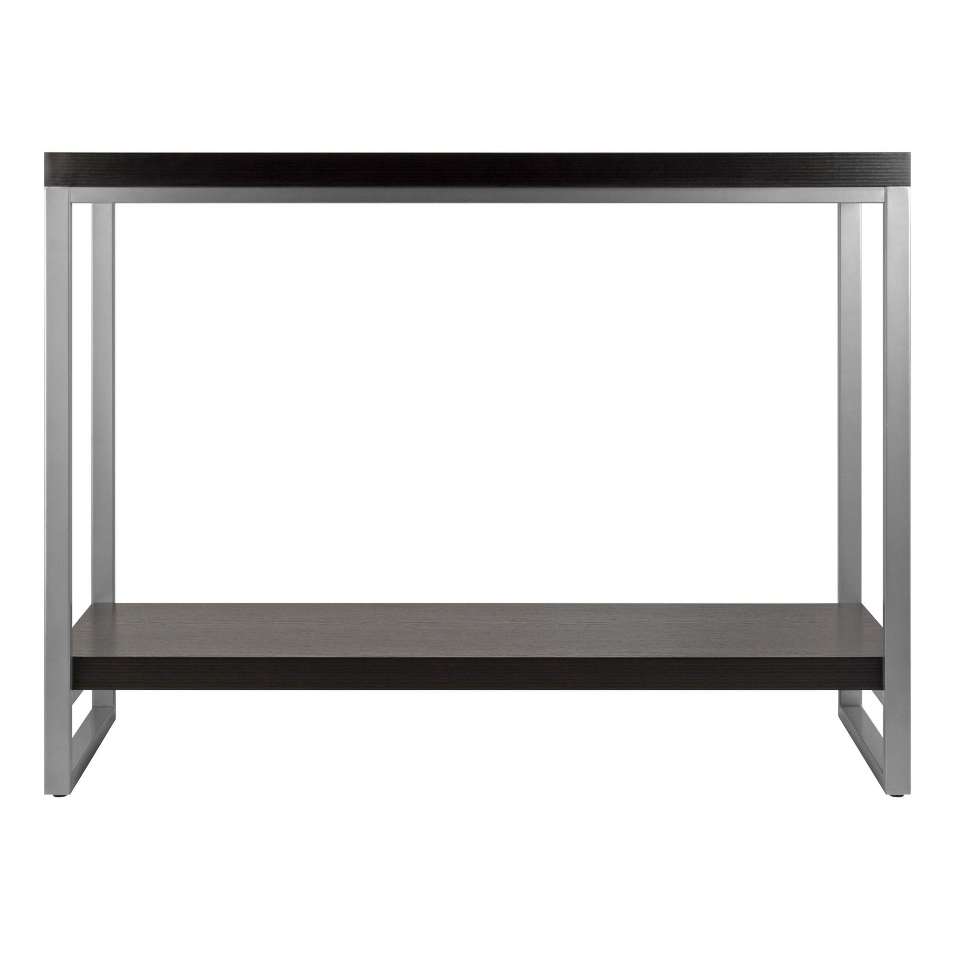 TABLE | Ergode Jared Collection | Contemporary Metal Frame Console Table | Pewter Finish | Black Wood Top | Bottom Shelf | 40 Length | 30 Height | 15.98 Depth | Easy Assembly | 31.2 lbs | casafoyer.myshopify.com