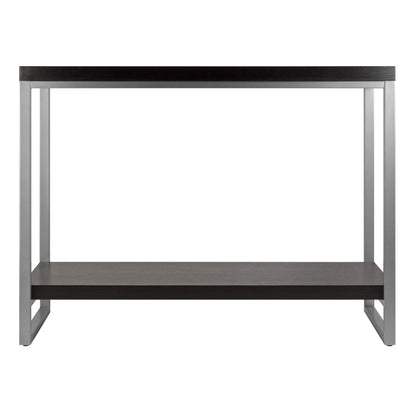 TABLE | Ergode Jared Collection | Contemporary Metal Frame Console Table | Pewter Finish | Black Wood Top | Bottom Shelf | 40 Length | 30 Height | 15.98 Depth | Easy Assembly | 31.2 lbs | casafoyer.myshopify.com