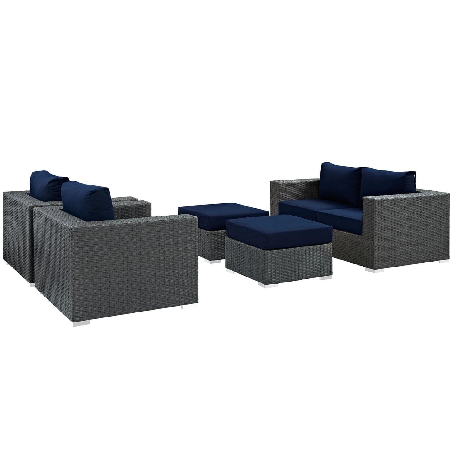Patio Furniture Sets | Sojourn Outdoor Patio Furniture Set | Sunbrella Cushions | Rattan Weave | UV Protection | Aluminum Frame | Loveseat, Armchairs, Ottomans | casafoyer.myshopify.com