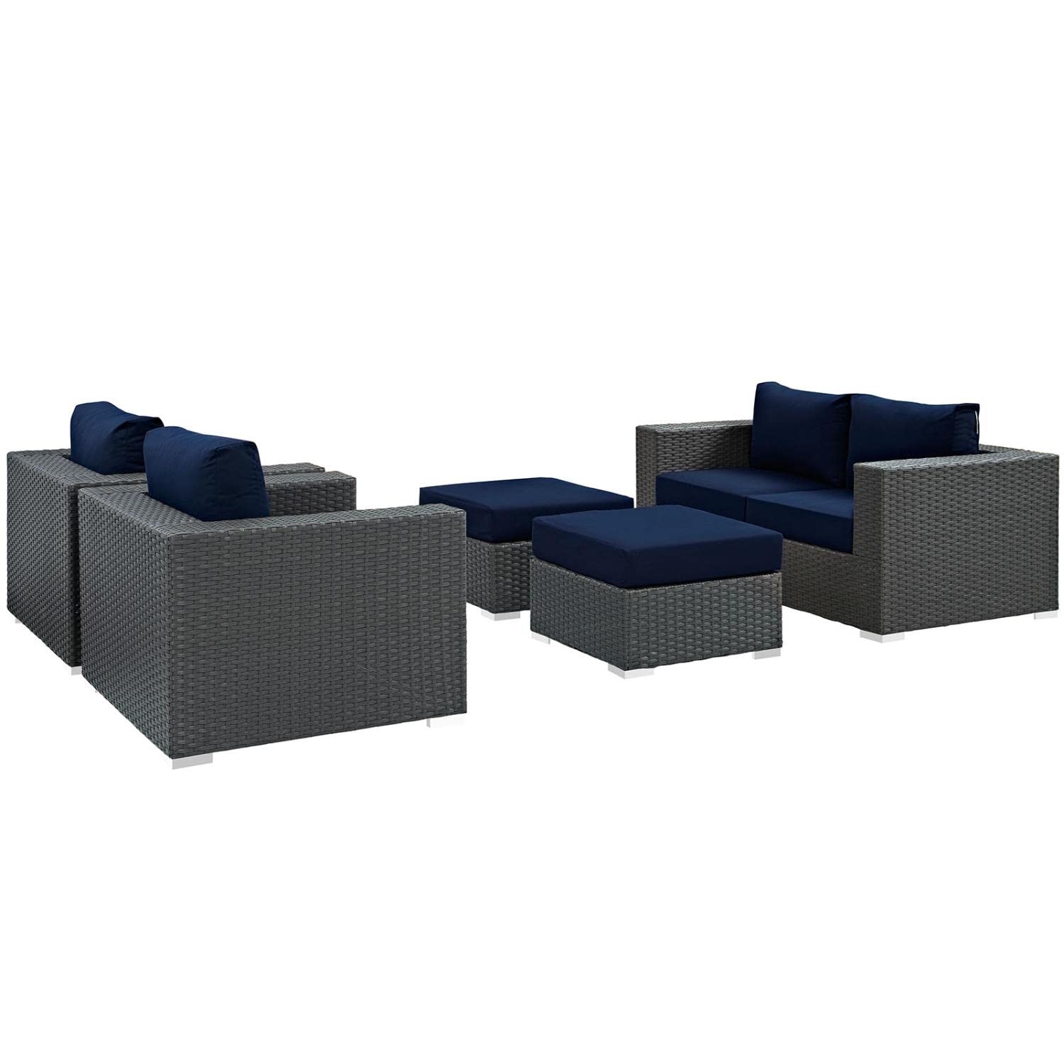 Patio Furniture Sets | Sojourn Outdoor Patio Furniture Set | Sunbrella Cushions | Rattan Weave | UV Protection | Aluminum Frame | Loveseat, Armchairs, Ottomans | casafoyer.myshopify.com