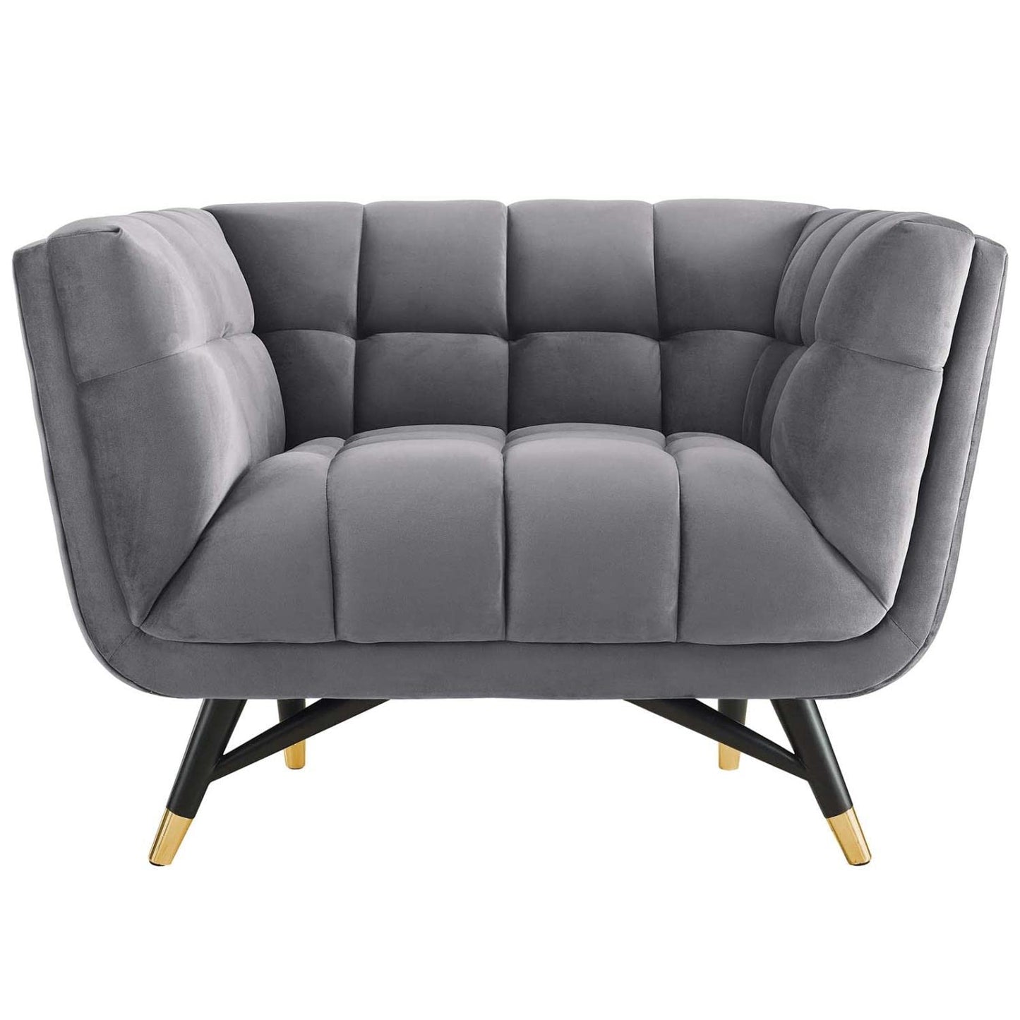 home office desk chairs | CasaFoyer Dept Performance Velvet Armchair | Chic, Contemporary, and Mid-Century Modern Design | Stain-Resistant Upholstery | Plush Comfort | Elegant Tufting | Splayed Black Birchwood Frame with Gold Metal Accents | 331 lbs Weight Capacity | casafoyer.myshopify.com