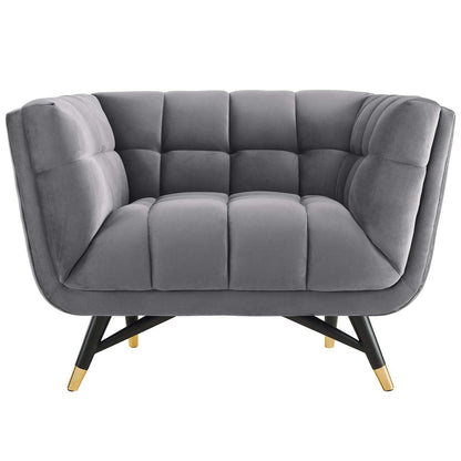 home office desk chairs | CasaFoyer Dept Performance Velvet Armchair | Chic, Contemporary, and Mid-Century Modern Design | Stain-Resistant Upholstery | Plush Comfort | Elegant Tufting | Splayed Black Birchwood Frame with Gold Metal Accents | 331 lbs Weight Capacity | casafoyer.myshopify.com