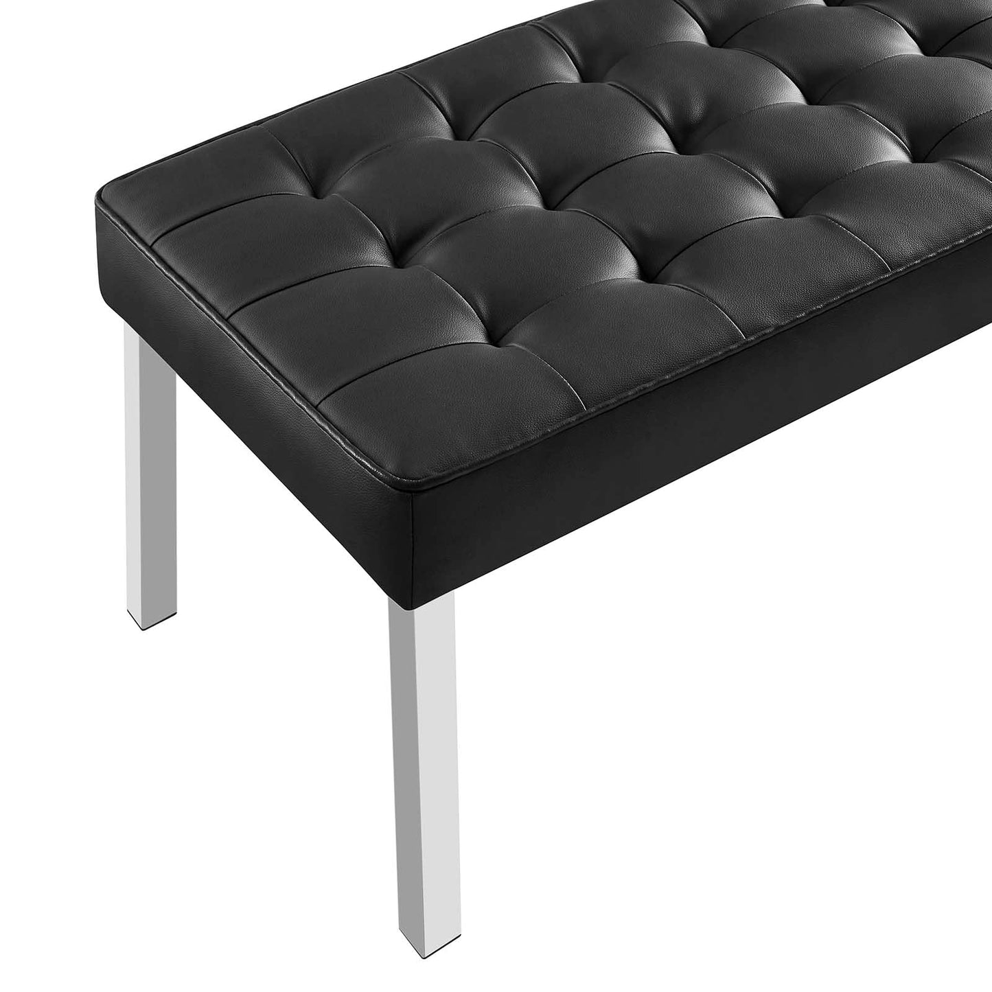 ottomans | CasaFoyer Loft Tufted Button Faux Leather Accent Entryway Bench | Contemporary Design | Stainless Steel Frame | Silver Legs | 300 lb Weight Capacity | casafoyer.myshopify.com