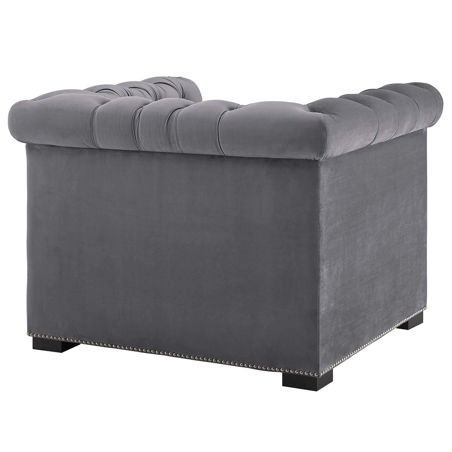 home office desk chairs | CasaFoyer Heritage Performance Velvet Armchair | Modern Classic Design | Rolled Armrests | Button Tufting | Nailhead Trim | Stain-Resistant Upholstery | Birch Wood Legs | Plush Foam Padding | Gray | casafoyer.myshopify.com
