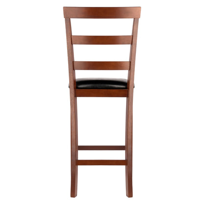 barstools | CasaFoyer Simone 2-Pc Ladder Back Counter Stool Set | Black Faux Leather | Walnut Frame | Comfortable Cushioning | 25H Seat Height | casafoyer.myshopify.com