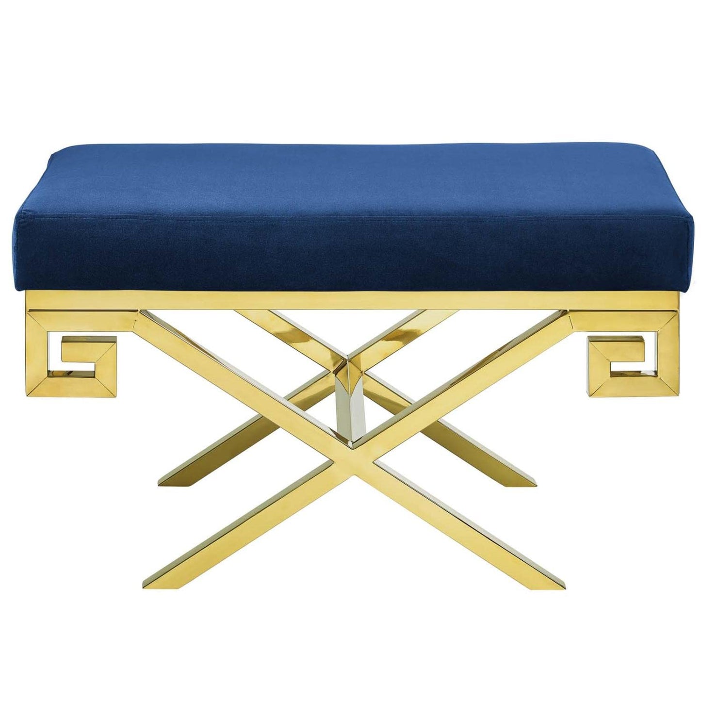 ottomans | CasaFoyer Rove Performance Velvet Accent Bench | Gold Stainless Steel Base | Greek Key Pattern | Plush Stain-Resistant Upholstery | 331lb Capacity | casafoyer.myshopify.com