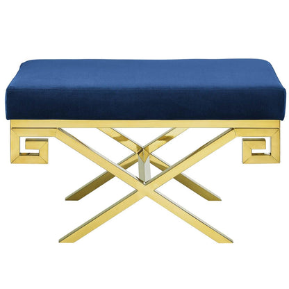 ottomans | CasaFoyer Rove Performance Velvet Accent Bench | Gold Stainless Steel Base | Greek Key Pattern | Plush Stain-Resistant Upholstery | 331lb Capacity | casafoyer.myshopify.com