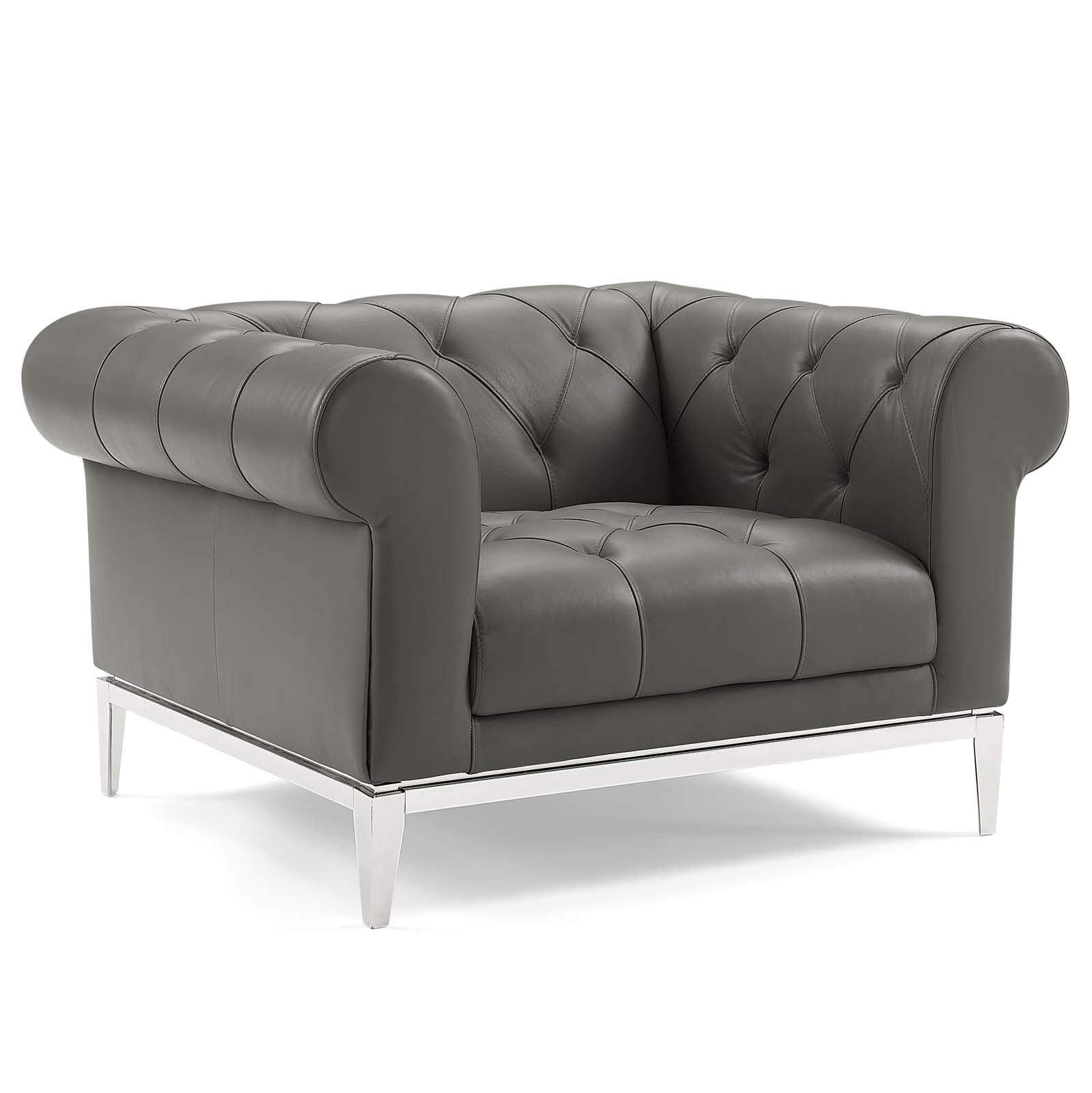 kitchen and dining room sets | CasaFoyer Idyll Leather Chesterfield Loveseat & Armchair Set | Soft Leather Upholstery | Rolled Arms | Tufted Button Accents | Luxurious & Comfortable Seating | Sturdy Stainless Steel Frame | Vintage-Inspired Design | Gray | casafoyer.myshopify.com