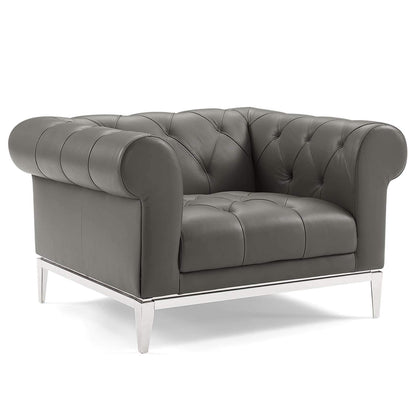 kitchen and dining room sets | CasaFoyer Idyll Leather Chesterfield Loveseat & Armchair Set | Soft Leather Upholstery | Rolled Arms | Tufted Button Accents | Luxurious & Comfortable Seating | Sturdy Stainless Steel Frame | Vintage-Inspired Design | Gray | casafoyer.myshopify.com