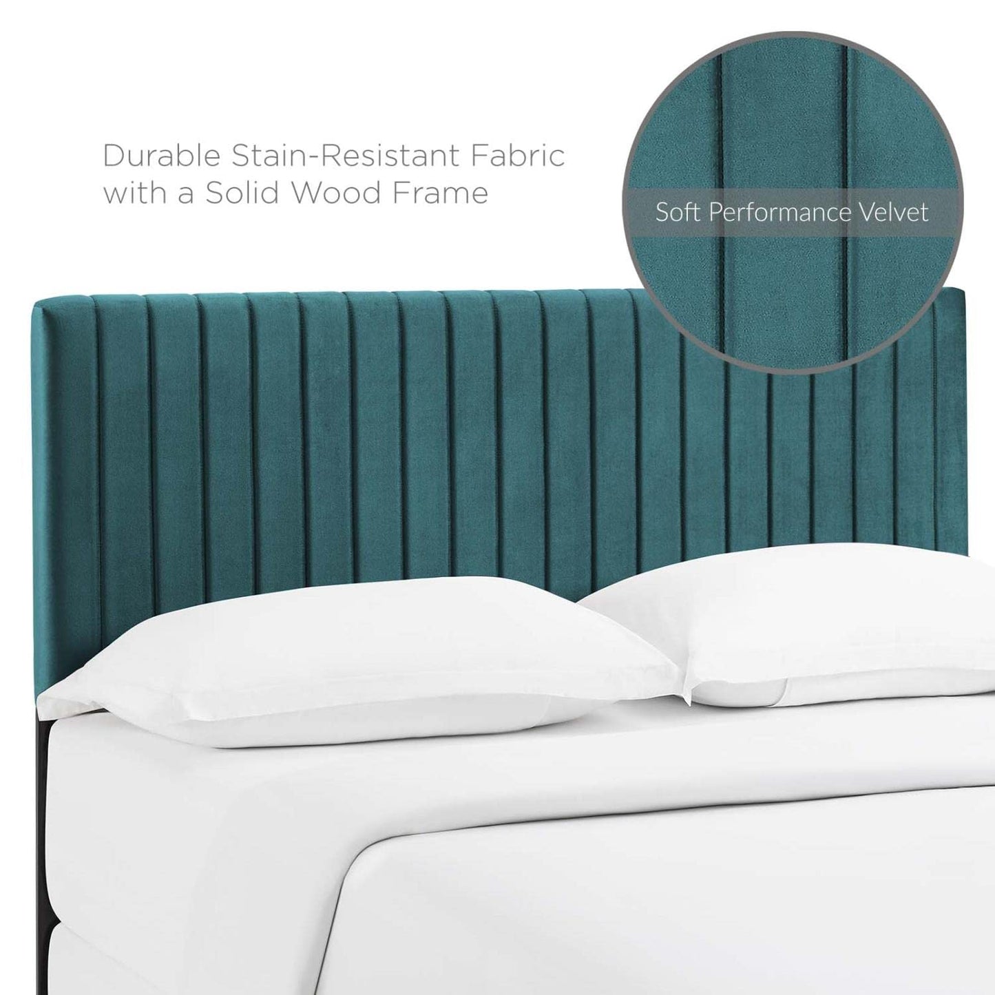 Bed | CasaFoyer Keira King/California King Headboard | Elegant Channel Tufting | Plush Velvet Texture | Solid Wood & Particleboard Construction | Stain-Resistant Polyester | Dense Foam Padding | Teal | casafoyer.myshopify.com