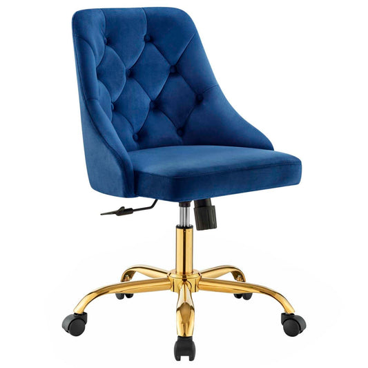 home office desk chairs | CasaFoyer Distinct Tufted Performance Velvet Office Chair | Gold Navy | Glam Deco Style | Stain-Resistant | 360 Swivel | Pneumatic Height Adjustment | 220 lbs Capacity | casafoyer.myshopify.com