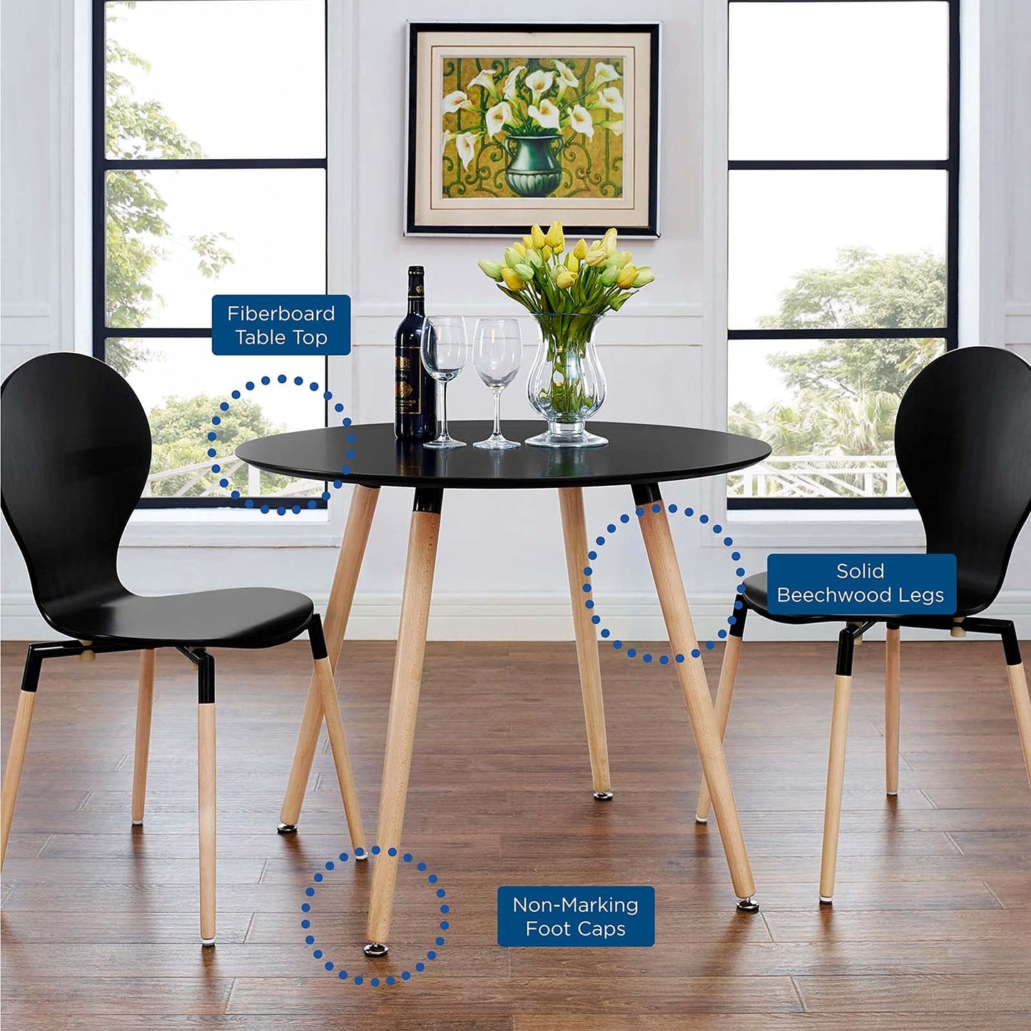 patio dining tables | CasaFoyer Track Circular Dining Table | Minimalist Modern Design | Sturdy Beechwood Legs | Sleek Veneer Top | Versatile & Stylish | Dynamic Atmosphere | casafoyer.myshopify.com