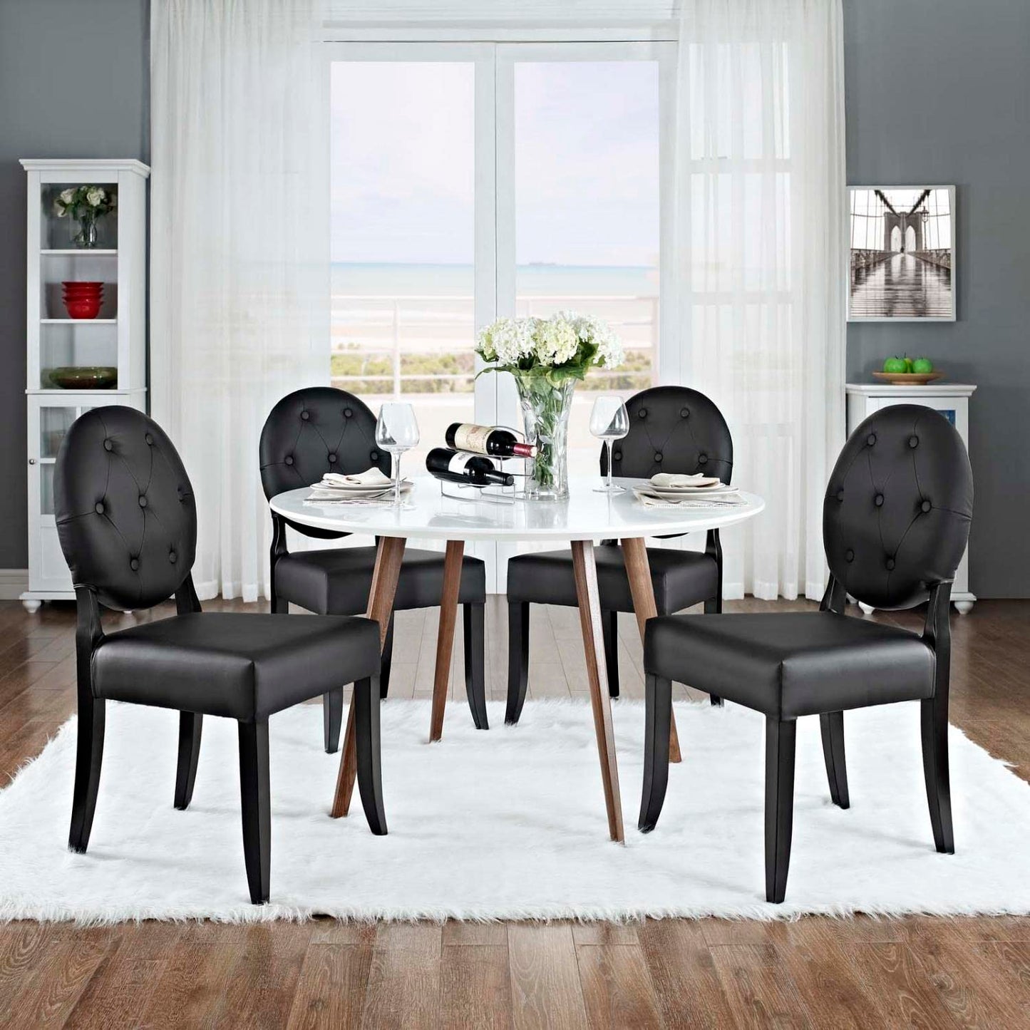 home office desk chairs | CasaFoyer Button Chair Set of 4 | Vinyl Installation for Light & Joy | Padded Black Seating & Legs | Comfortable & Stylish | casafoyer.myshopify.com