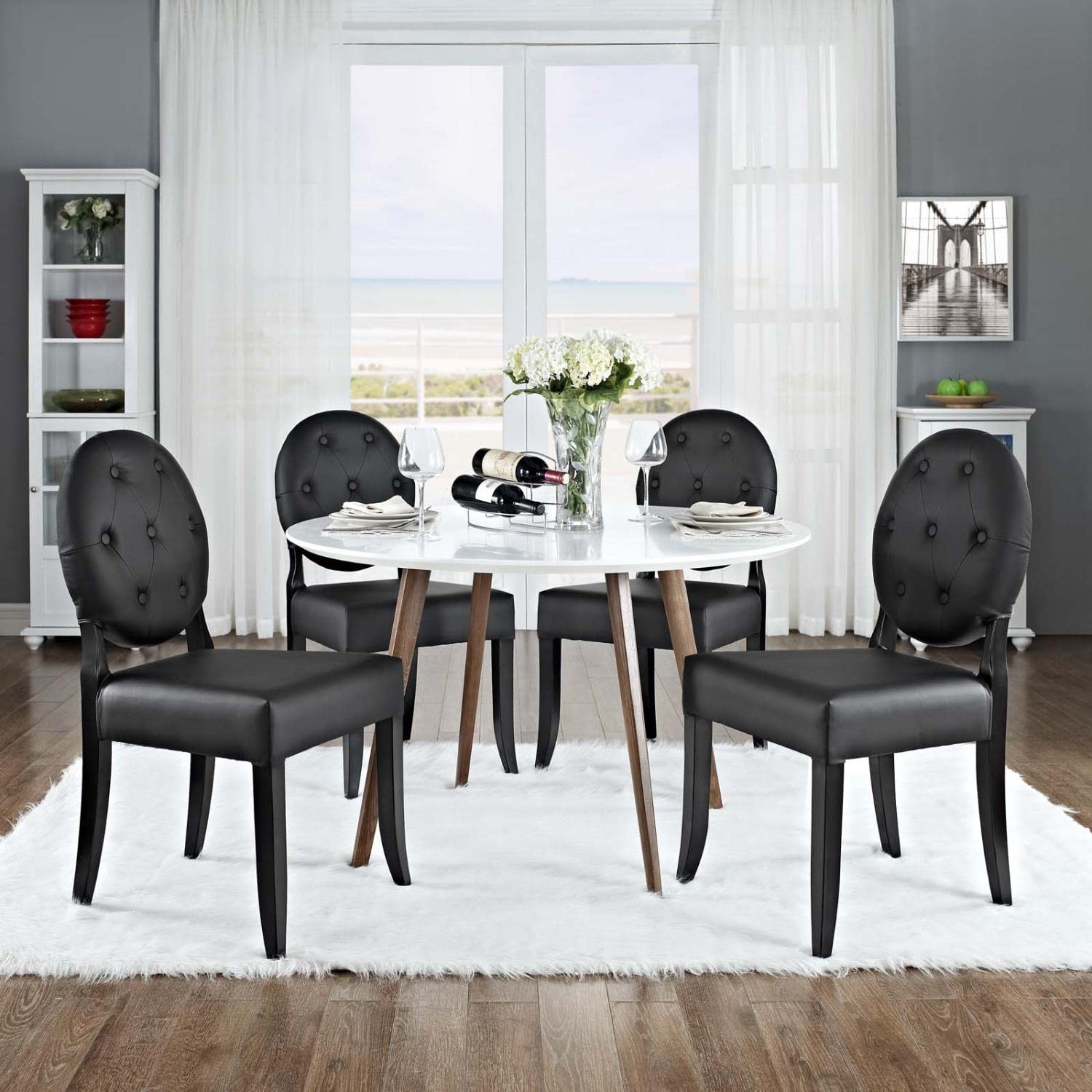 home office desk chairs | CasaFoyer Button Chair Set of 4 | Vinyl Installation for Light & Joy | Padded Black Seating & Legs | Comfortable & Stylish | casafoyer.myshopify.com
