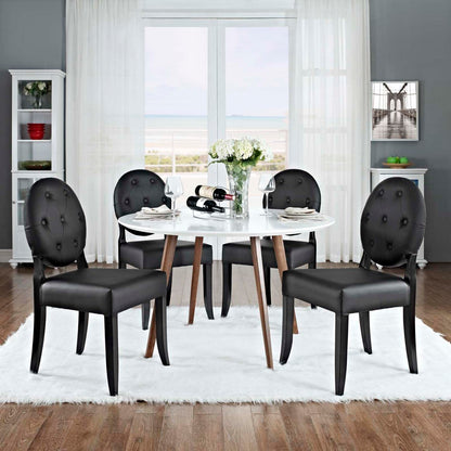 home office desk chairs | CasaFoyer Button Chair Set of 4 | Vinyl Installation for Light & Joy | Padded Black Seating & Legs | Comfortable & Stylish | casafoyer.myshopify.com