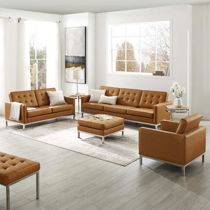 kitchen and dining room sets | CasaFoyer Loft Tufted Faux Leather Accent 3 Piece Set | Sofa, Loveseat, Armchair | Modern Design | Stainless Steel Frame | Silver Tan | casafoyer.myshopify.com
