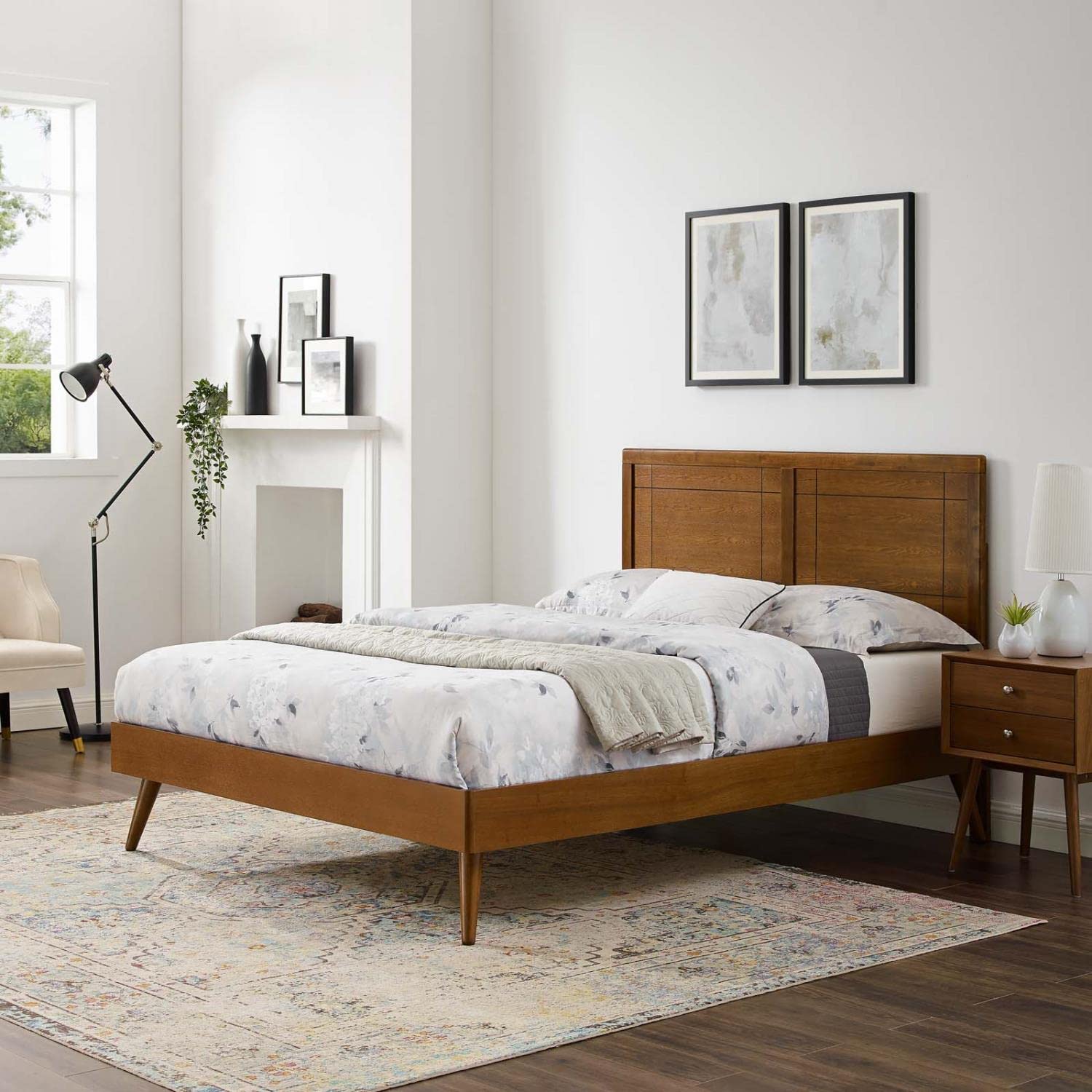 adjustable bed bases | CasaFoyer Marlee Wood Full Platform Bed | Retro Design | Window Pane Headboard | Durable Construction | No Box Spring Needed | Walnut Finish | casafoyer.myshopify.com