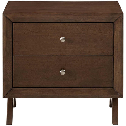 TABLE | CasaFoyer Providence Retro Style Nightstand or End Table | Solid Wood Construction | Mid-Century Design | 2 Drawers for Ample Storage | Walnut Finish | casafoyer.myshopify.com
