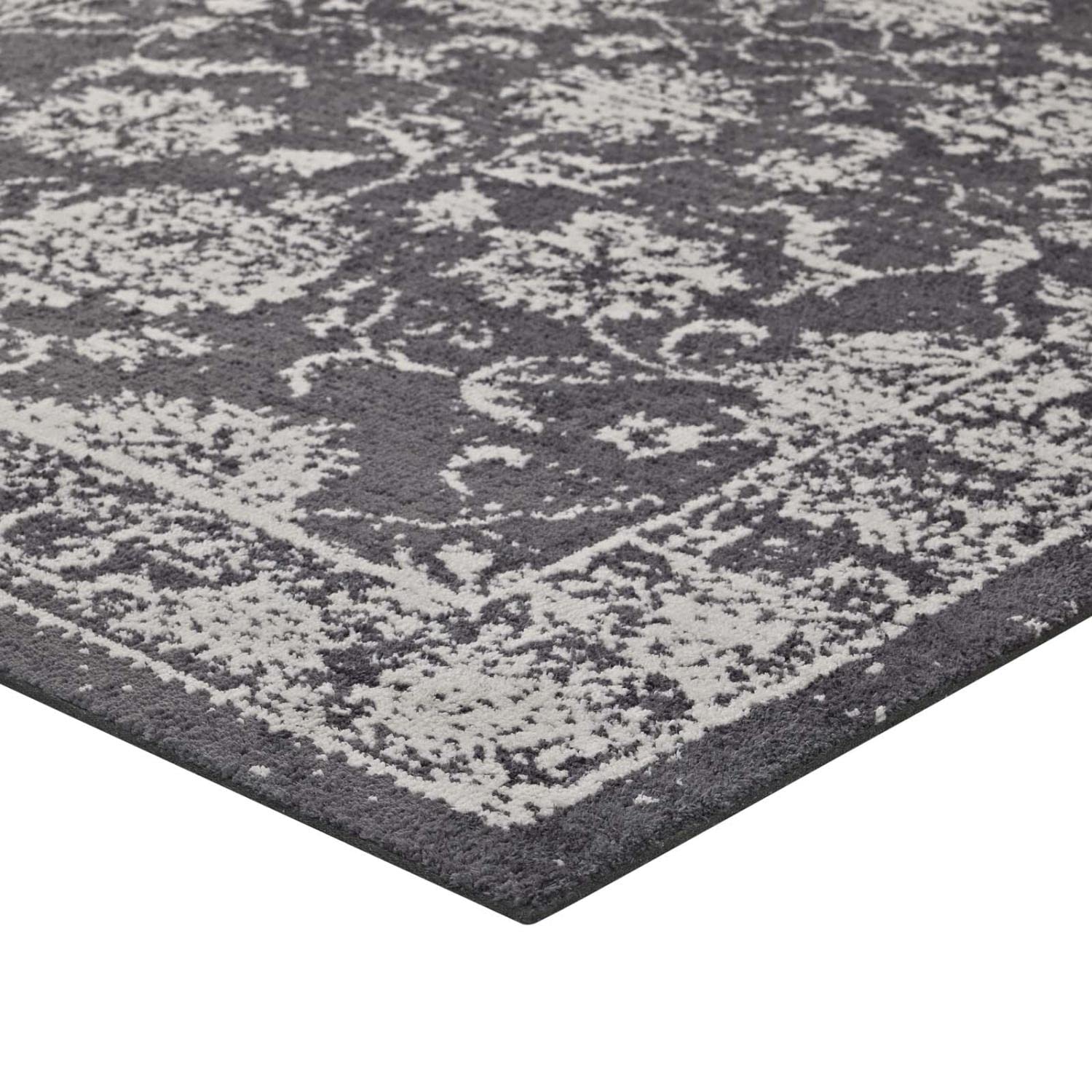Carpet & Rugs | CasaFoyer Kazia Distressed Floral Lattice Area Rug | Modern Design | Plush Microfiber | Stain Resistant | 5x8 Dark Gray and Ivory | casafoyer.myshopify.com