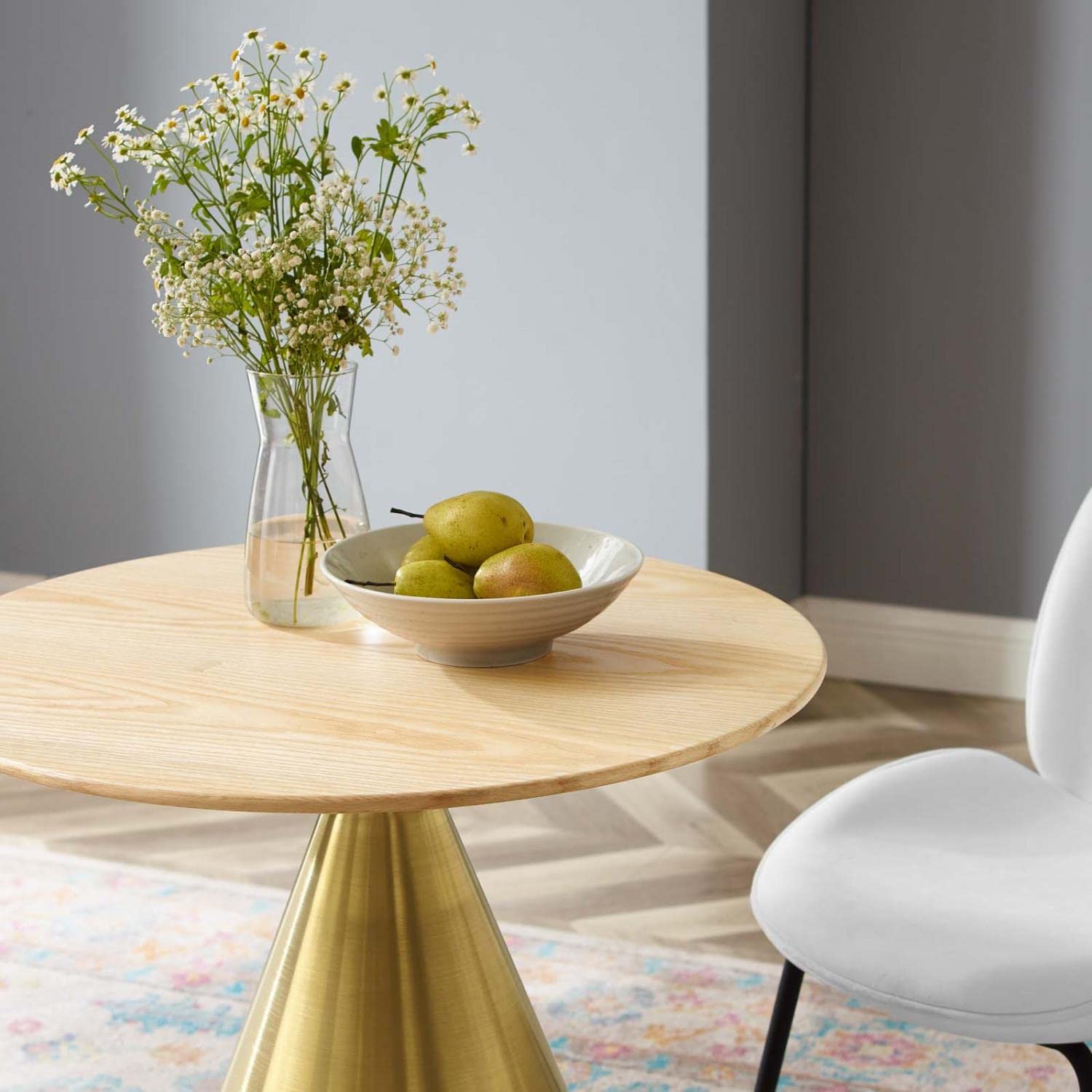 patio dining tables | CasaFoyer Tupelo 28 Dining Table | Contemporary Design | Mid-Century Flair | Organic Shape | Polished Gold Base | MDF & Wood Grain Veneer | Non-Marking Ring | casafoyer.myshopify.com