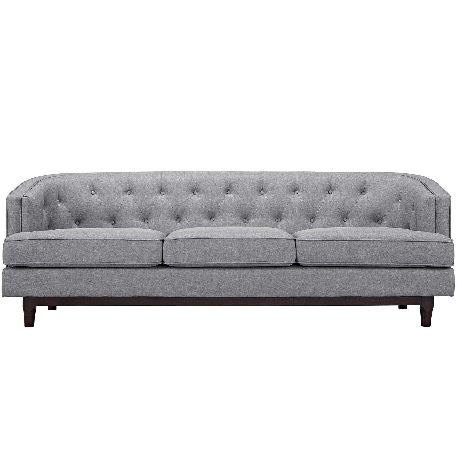 sofas | CasaFoyer Coast Sofa | Elegant Upholstered Fabric with Deep Button Tufting | Walnut Stained Wood Legs | High-Quality Polyester | Dense Foam Cushioning | Removable Seat Covers | Perfect for Modern Living Rooms, Lounges, and Reception Areas | casafoyer.myshopify.com