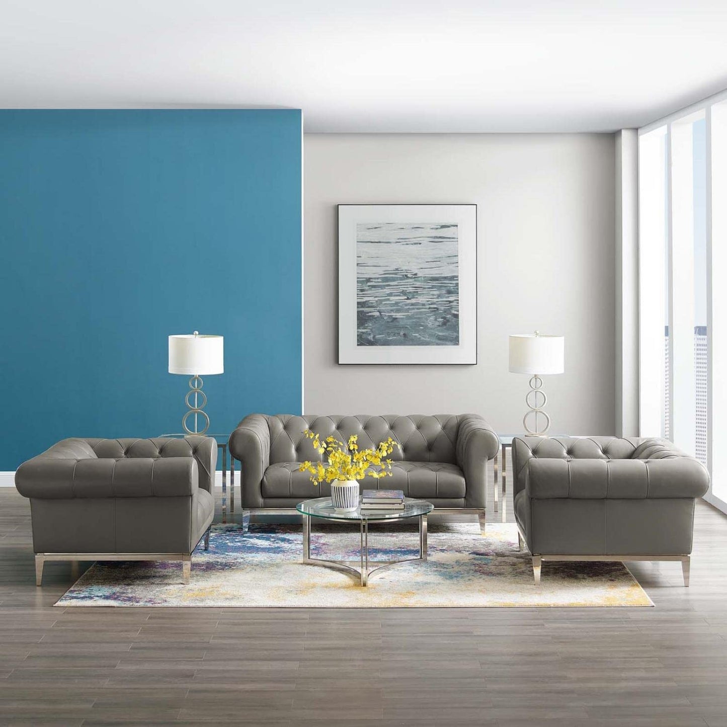 kitchen and dining room sets | CasaFoyer Idyll Leather Chesterfield Loveseat | 2 Armchair Set - Spacious | Comfortable | Timeless - Gray | casafoyer.myshopify.com