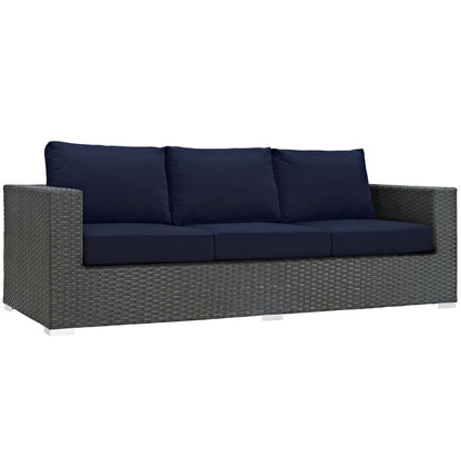 Patio Furniture Sets | Sojourn Outdoor Patio Furniture Set | Sunbrella Cushions | Synthetic Rattan | UV Protection | Aluminum Frame | Coffee Table, Ottoman, Sofa | casafoyer.myshopify.com
