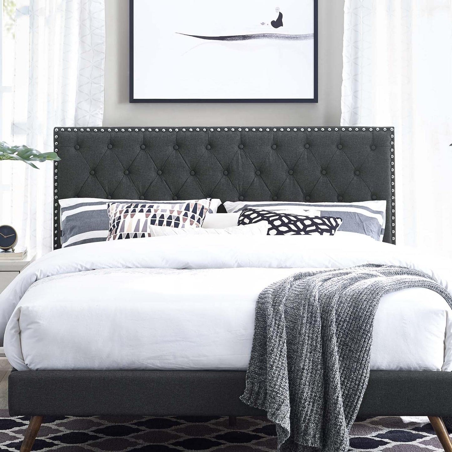 headboards | CasaFoyer Helena Tufted Twin Headboard | Elegant Linen Fabric | Adjustable Height | Nailhead Trim | Button-Tufting | Gray | casafoyer.myshopify.com
