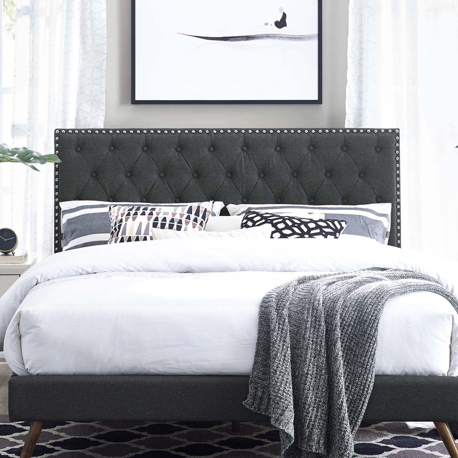 headboards | CasaFoyer Helena Tufted Twin Headboard | Elegant Linen Fabric | Adjustable Height | Nailhead Trim | Button-Tufting | Gray | casafoyer.myshopify.com